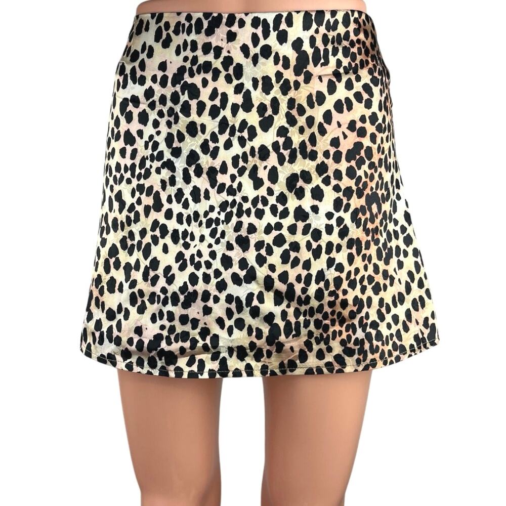 Princess Polly Satin Multicolor Leopard Print Zipper A-Line Flare Mini Skirt 2